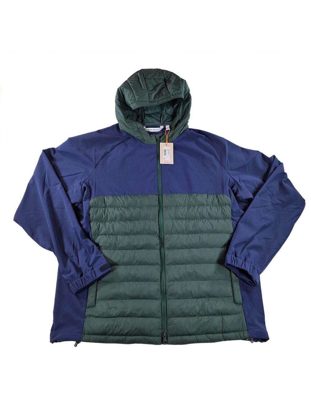 Peter Millar Apex Men's Large Quilted Insulated Hooded Jacket Navy Green Wind- &